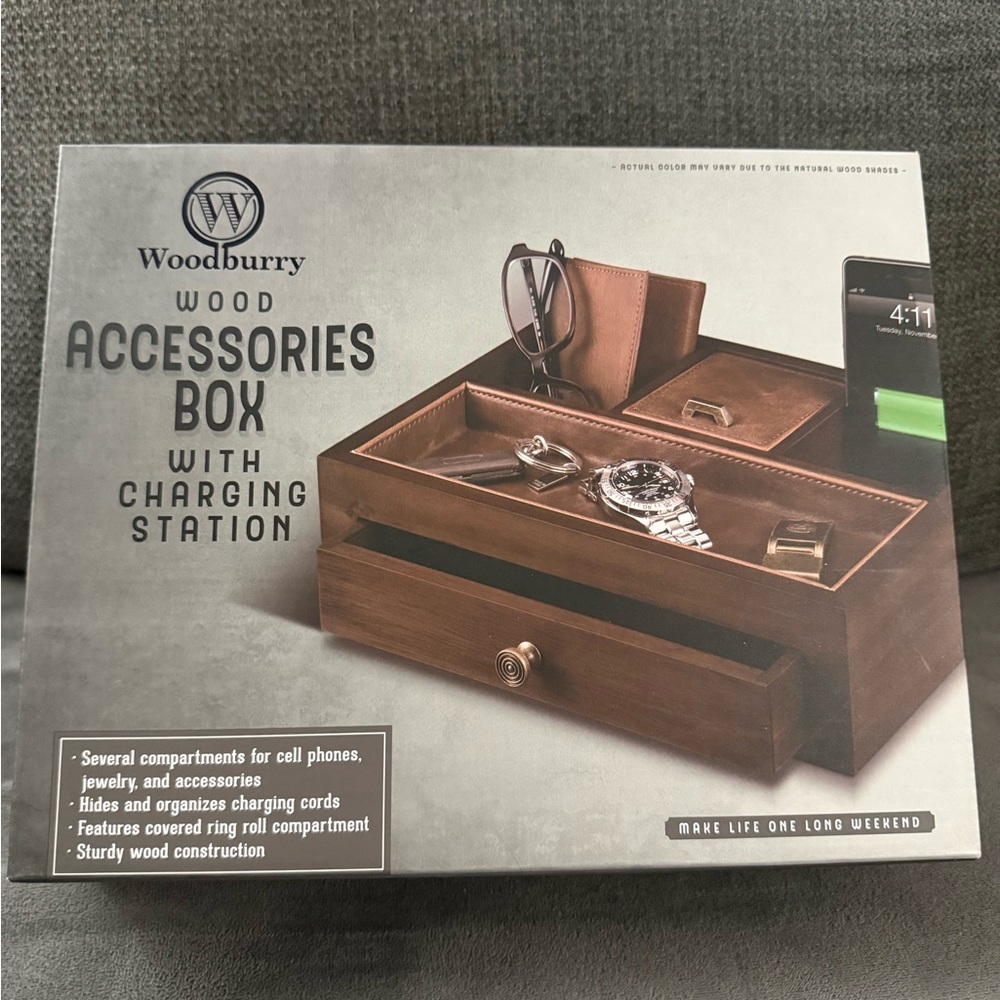 Woodburry Accessories Box with Charging Station